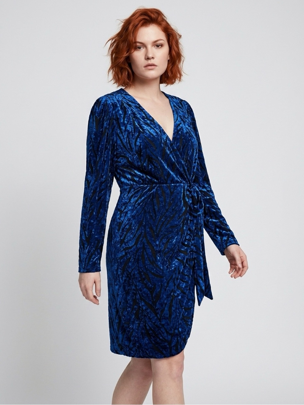 torrid Royal Blue Velvet Wrap Dress with Tie